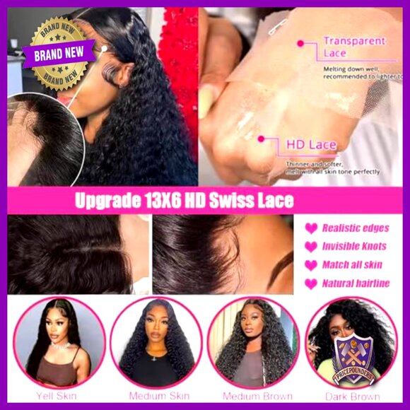 26 Inch Deep Wave Lace Front Wig Human Hair 200% Density Pre Plucked main image 4
